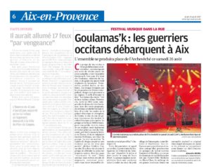 Goulamas'K dans le journal La Provence en août 2017