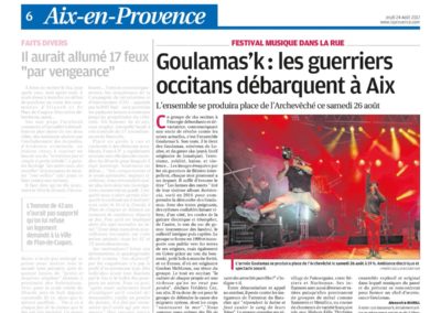 Goulamas'K dans le journal La Provence en août 2017