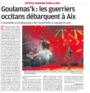 Goulamas'K dans le journal La Provence en août 2017