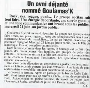 article du Progrès - Goulamas'K à Saint Affrique